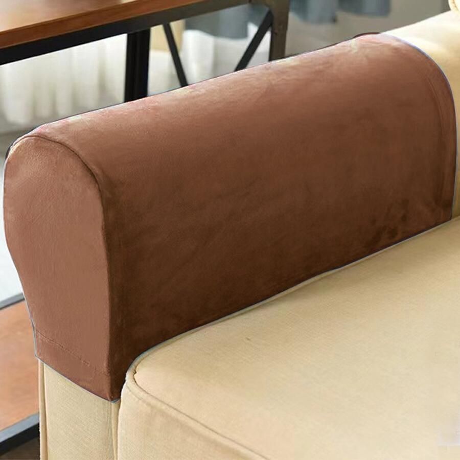 Elastische armleuninghoezen voor fauteuils elastische armleuninghoezen van fluwelen stof bankbescherming antislip wasbaar meubelbeschermhoes bankhoes 2-delig (Donkerbruin)