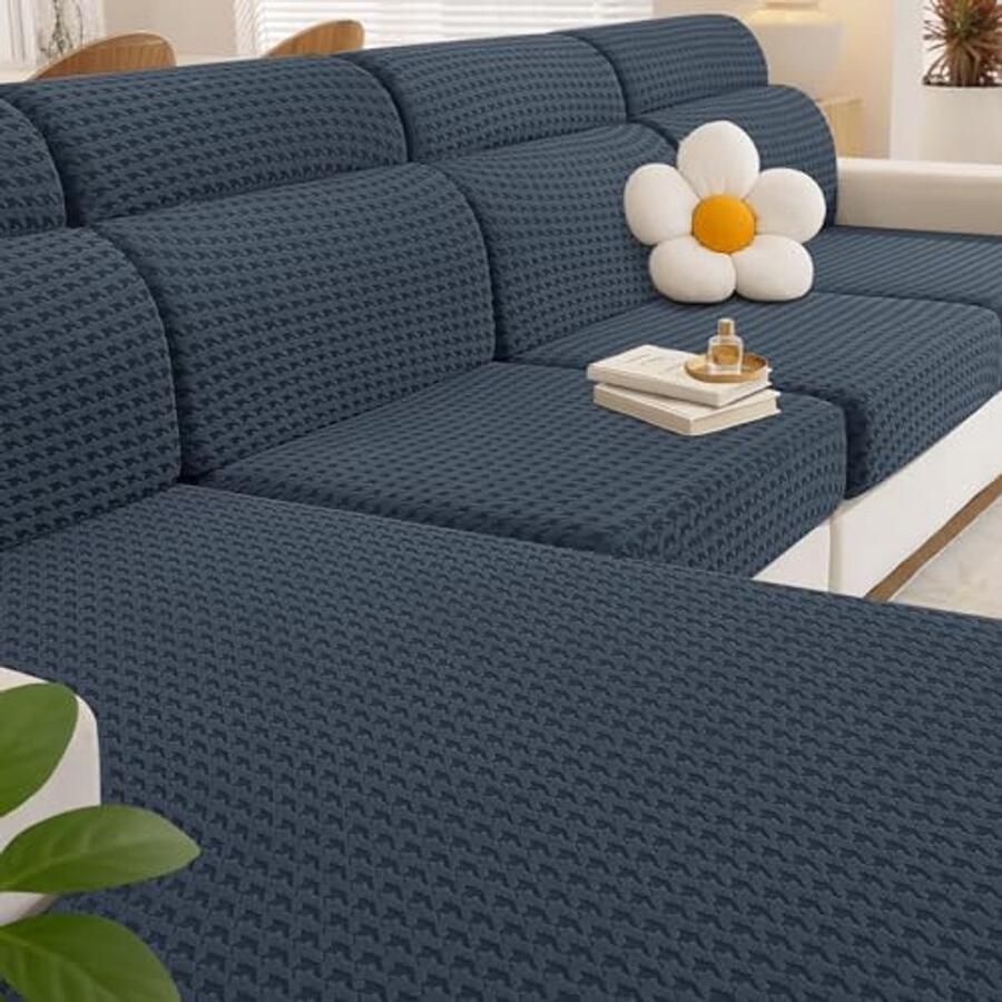 Elastische Bank Zitkussenhoezen Universele Anti-Slip Kussenhoezen voor Sofa Jacquard Ontwerp Donkergrijs Groot 1 Plaats