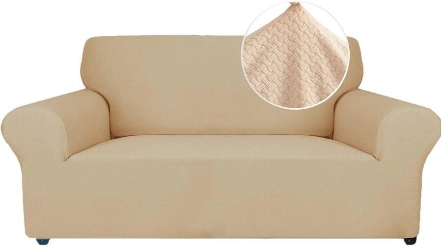 Elastische Bankhoes 2 Zits Universele Rekbare Sofahoes Voor Woonkamer Krasbestendig & Machinewasbaar Beige