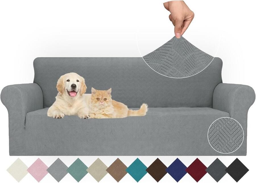 Elastische Bankhoes 3 Zits Antislip Krasbestendige Sofa Cover in Lichtgrijs