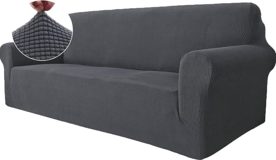 Elastische Bankhoes 3 Zits Universele Sofahoes voor Woonkamer met Anti-slip Schuim Krasbestendige Meubelhoes in Antraciet