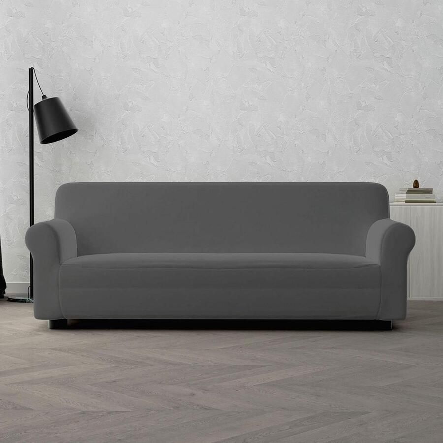 Elastische bankhoes Dahlia donkergrijs geschikt voor 3-zits bank