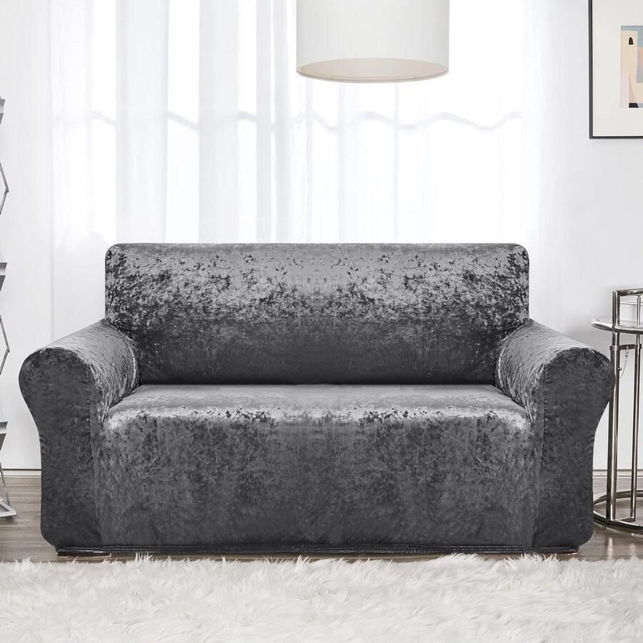 Elastische Bankhoes met Armleuning Stretch Bankoverstrek voor Woonkamer Donkergrijs loveseat Sofa Cover