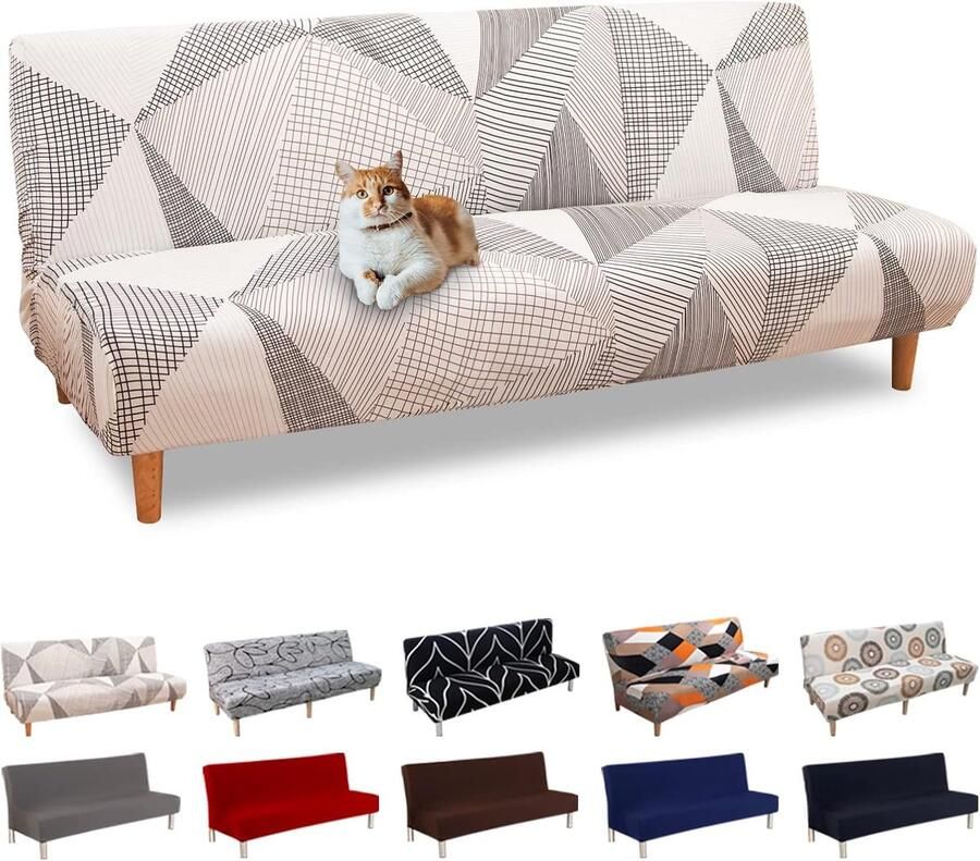 Elastische Bankhoes voor 3-Zitsbanken zonder Armleuningen Opvouwbaar Wasbaar en Universeel