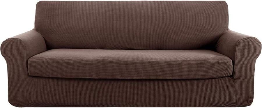 Elastische Bankhoezen voor 4 Zits Sofa Jacquard Stretch Woonkamer Kantoor 237-250 cm Chocolade hoekbank hoes stretch