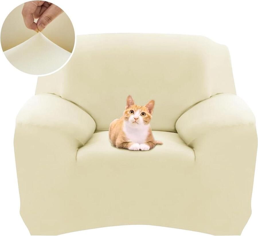 Elastische Bankovertrek 1 Zits met Armleuningen Antislip en Vlekbestendig Universele Kattenzachte Stof Beige