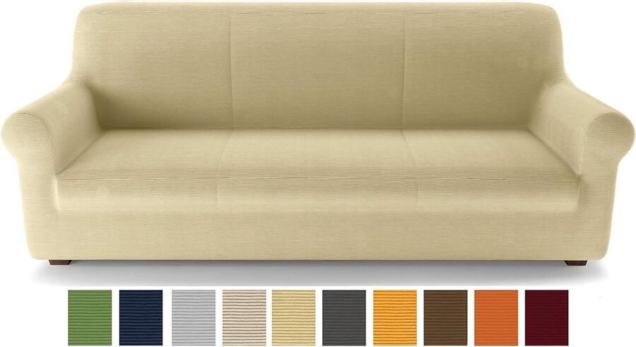 Elastische bankovertrek beige 4-zits Lineaire stof 100% Made in Italy