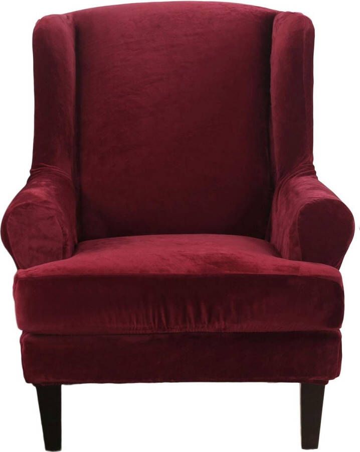 Elastische bankovertrek stoelhoes stretch elastische bankovertrek 2 stuks ringstoelhoes bankovertrek zacht zilvervos kunstbontmateriaal wijnrood