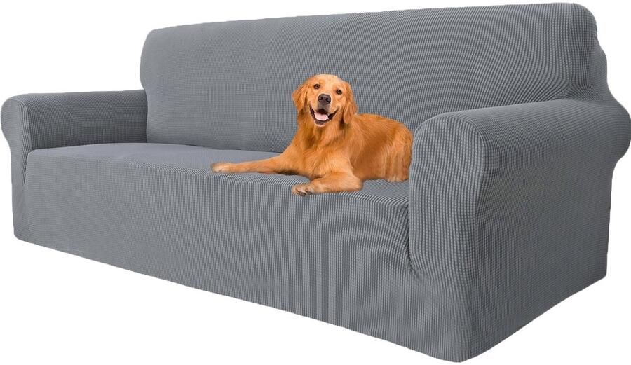 Elastische bankovertrek voor 3-zitsbanken met armleuningen lichtgrijs