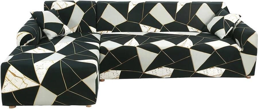 Elastische bankovertrek voor L-vormige 3-zitsbank Set van 2 met Kussenslopen Geometrisch Patroon