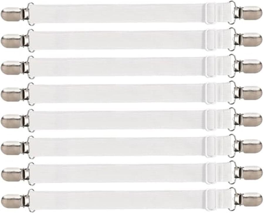 Elastische Bedlakenclips 8 Stuks Verstelbare Matras Dragers voor Strijkplank Bank en meer (Wit 30 cm-130 cm)