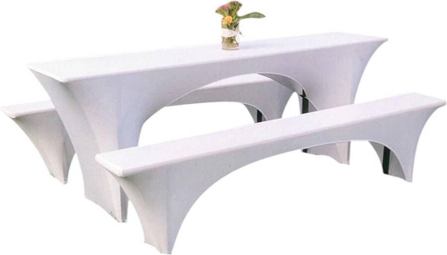 Elastische biertafelhoezen bierbankkussen & tafelkleed voor 50 cm 3-delige set brede biertentgarnituur stretch hoezen voor feesttentsets bierbankhoezen (wit)