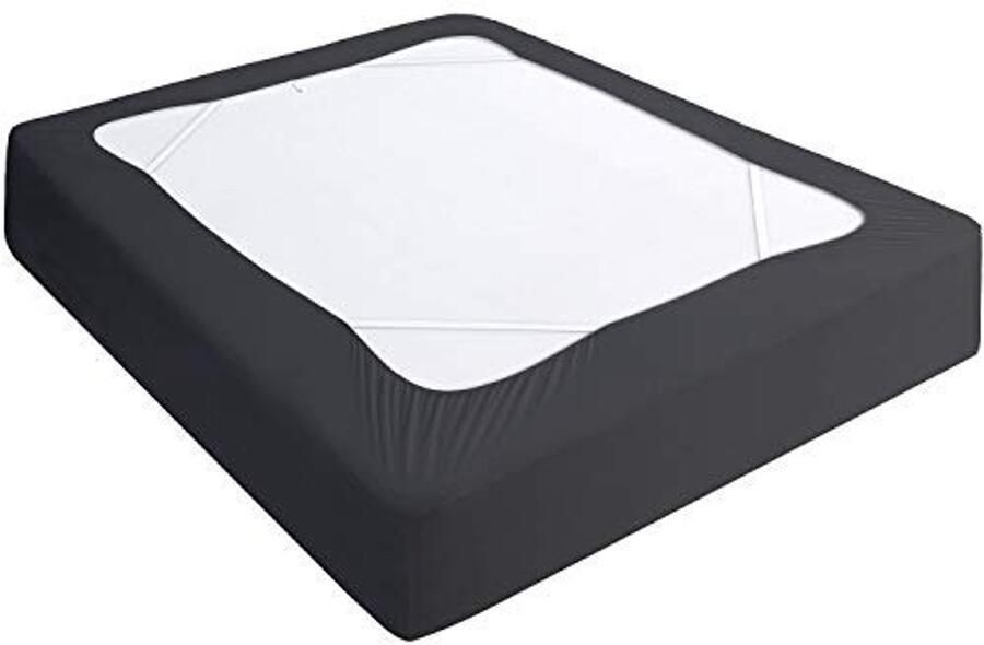 Elastische Boxspring Cover voor Queen Size Bed Slank en Machinewasbaar Zwart