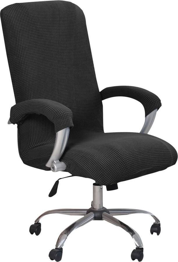 Elastische bureaustoelhoes met armleuningen stretch stof wasbaar zwart maat L - Foto 2