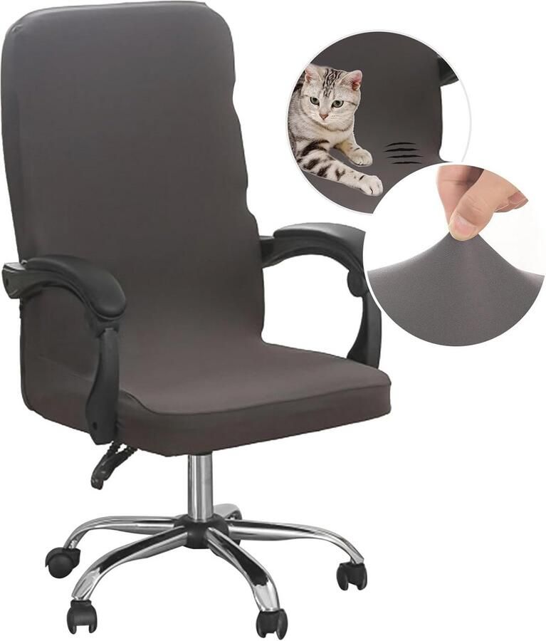 Elastische Bureaustoelhoes met Ritssluiting Afneembaar en Wasbaar Universele Bescherming voor Stoelen Donkergrijs Maat L