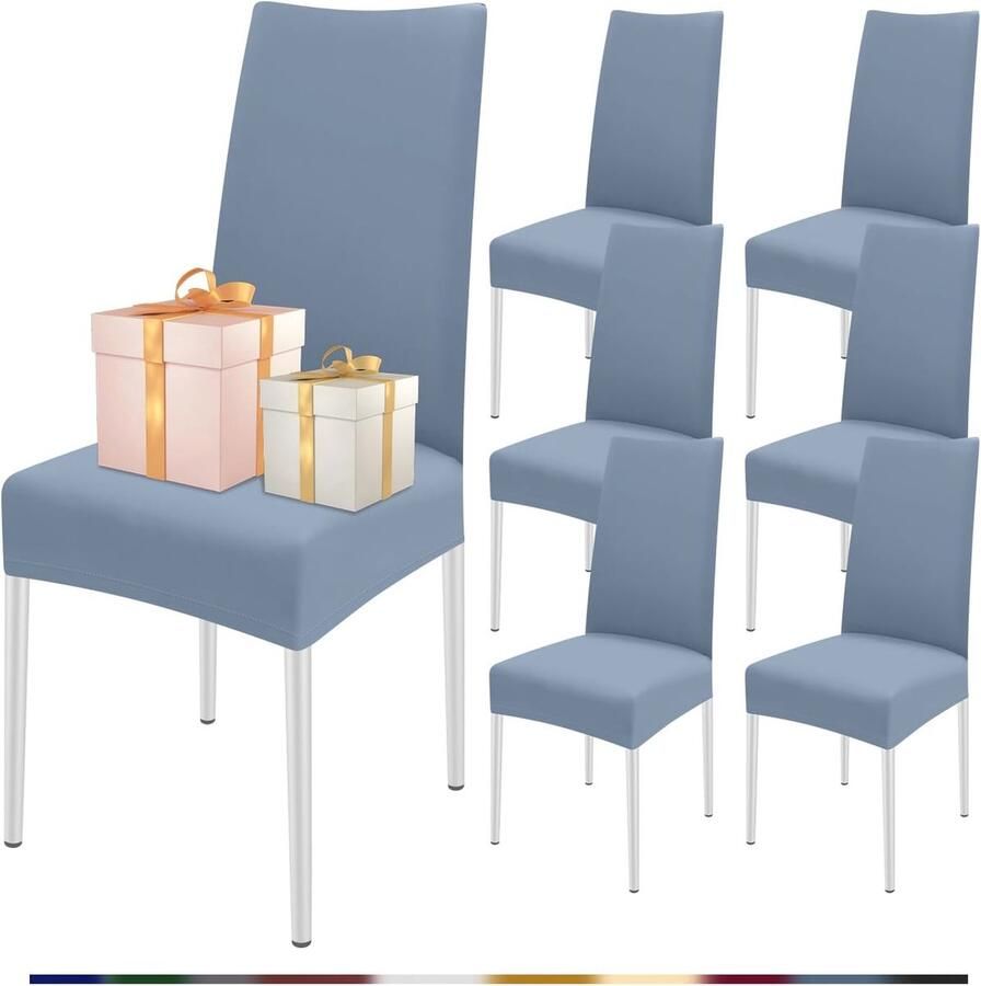 Elastische Eetkamer Stoelhoezen 6 Stuks Voor Keukenstoelen Universele Wasbare Overtrekken in Grijs-Blauw