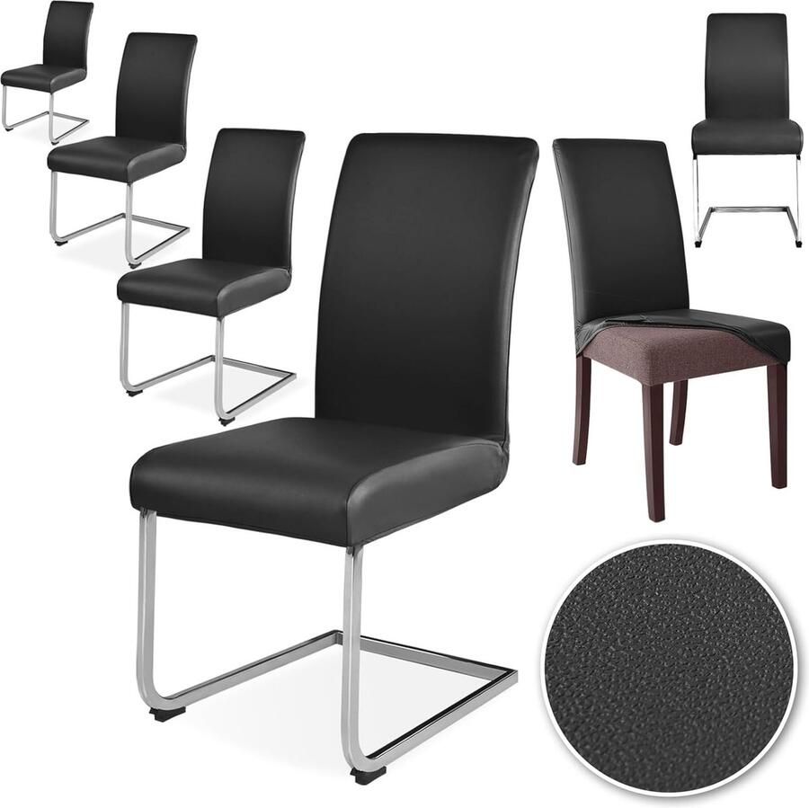 Elastische Eetkamerstoelhoezen Set van 4 of 6 Stuks Waterdicht Wasbaar en Universeel Bescherming voor Keuken Restaurant en Bruiloften (Zwart)