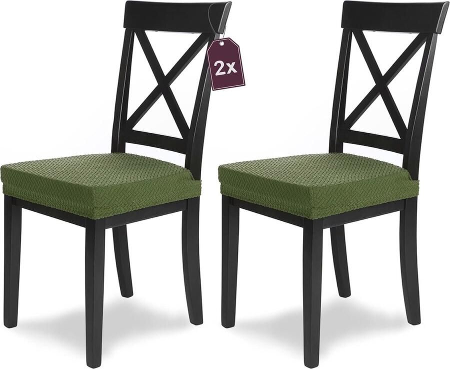 Elastische Flanellen Stoelhoesset van 2 Luna Groen voor Eetkamerstoelen Moderne en Elegante Bescherming