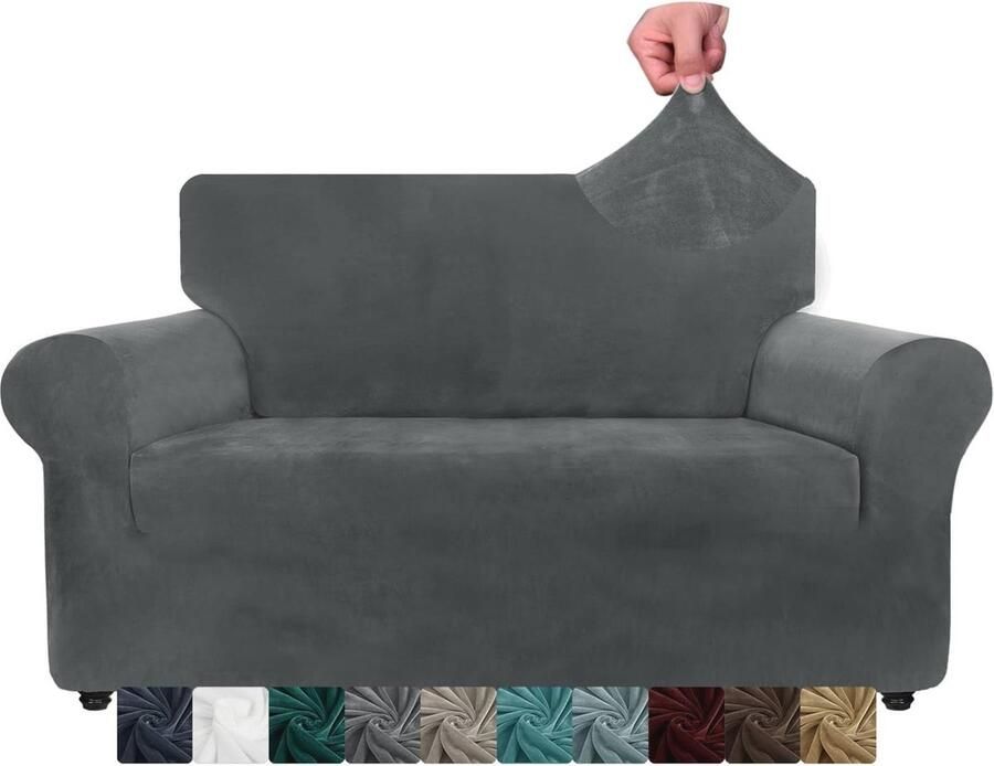 Elastische Fluwelen Bankhoes voor 2-Zits Banken Meubelbescherming voor Huisdieren en Kinderen