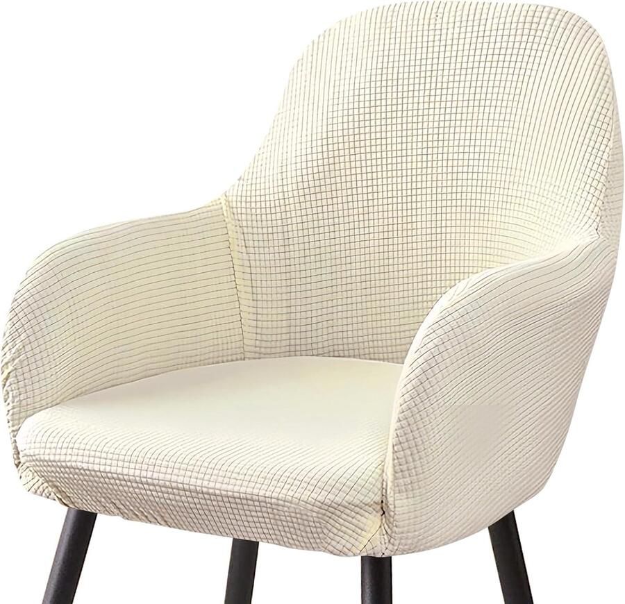 Elastische Fluwelen Stoelhoes met Armleuning voor Eetkamer en Woonkamer Crèmekleurig