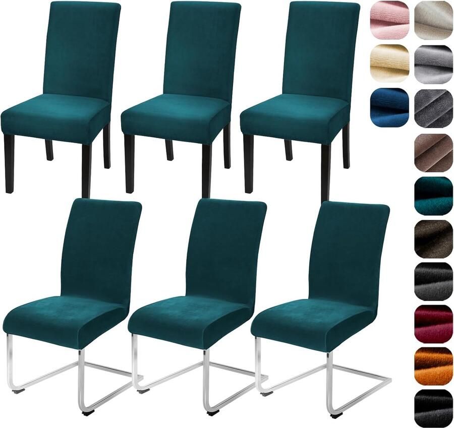 Elastische Fluwelen Stoelhoezen Set van 4 6 – Wasbare Stoelen Bescherming voor Keuken Restaurant en Bruiloft (Turquoise)