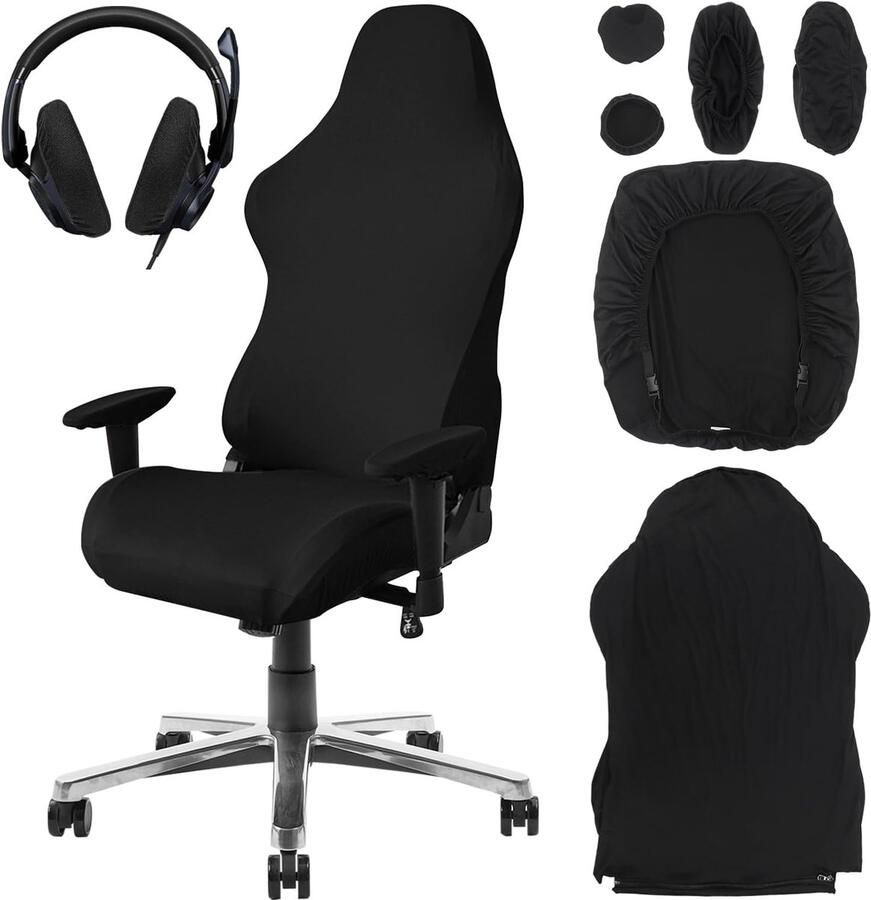 Elastische gaming-stoelhoes voor bureaustoelen wasbaar afneembaar ergonomisch 6 stuks
