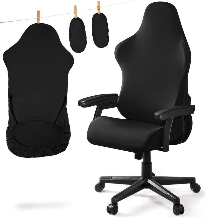 Elastische Gamingstoelhoes Universeel Dubbele Rits Wasbaar Bureaustoelhoes Liggende Racing Stijl Kantoorstoel Zwart-U