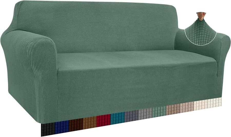 Elastische High Stretch jacquard bankovertrek voor 3-zits bank moderne woonkamer beschermer tegen honden en huisdieren salie