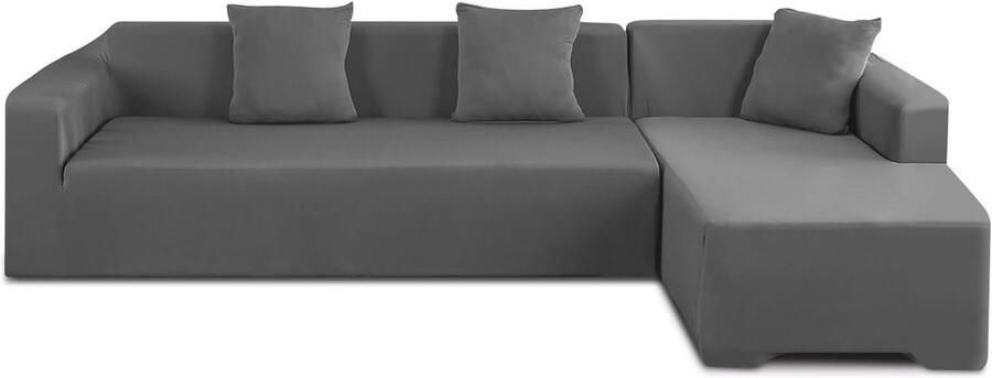 Elastische L-vormige bankhoes voor 3 + 2-zits hoekbank Wasbare meubelhoes voor woonkamer en slaapkamer (Grijs)