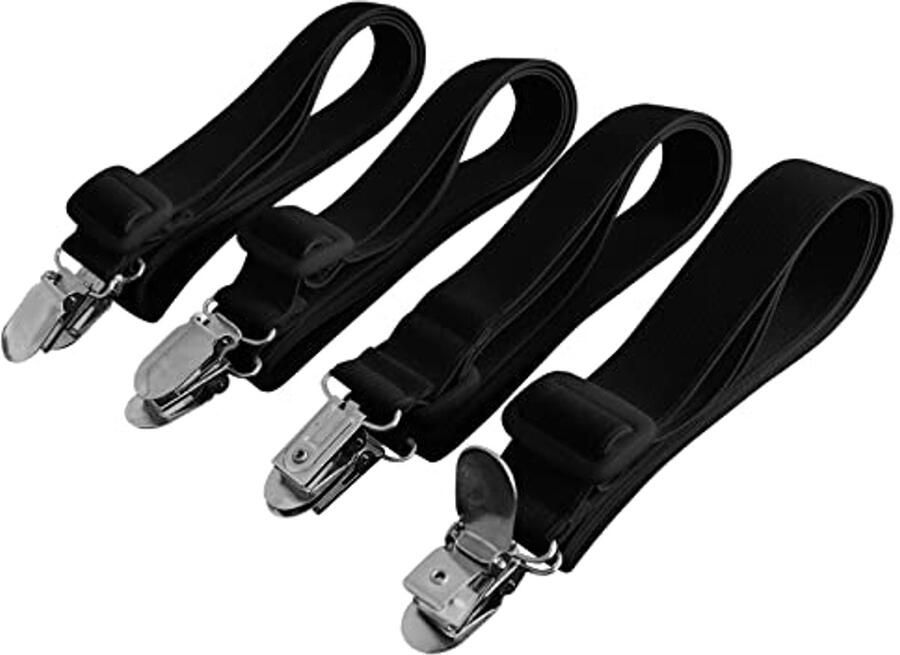 Elastische Lakenspanners met Metalen Clips Verstelbare Bedspanners voor Dekbedden en Hoeslakens (30-120cm) 4 Stuks Zwart