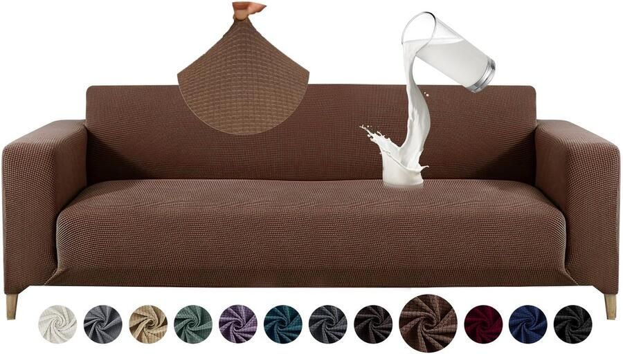 Elastische lichtbruine bankhoes voor 4-zits banken met waterafstotende stof