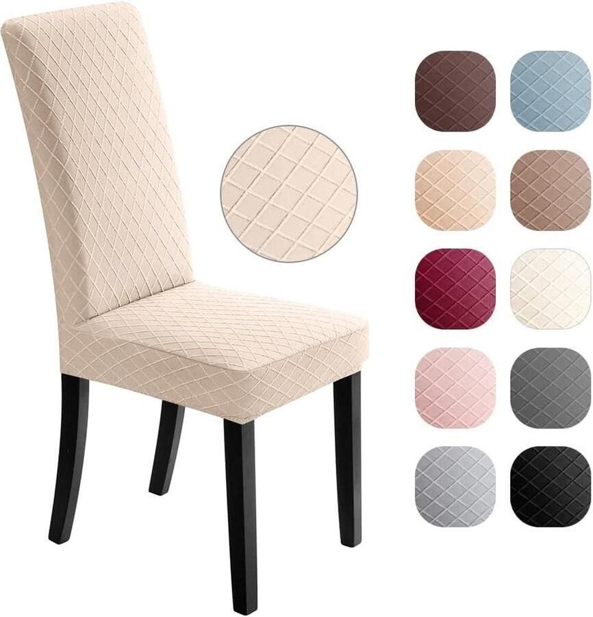 Moderne Elastische Stretch Stoelhoezen Eetstoelhoezen Jacquard Verwijderbaar Wasbaar Set van 4 Beige