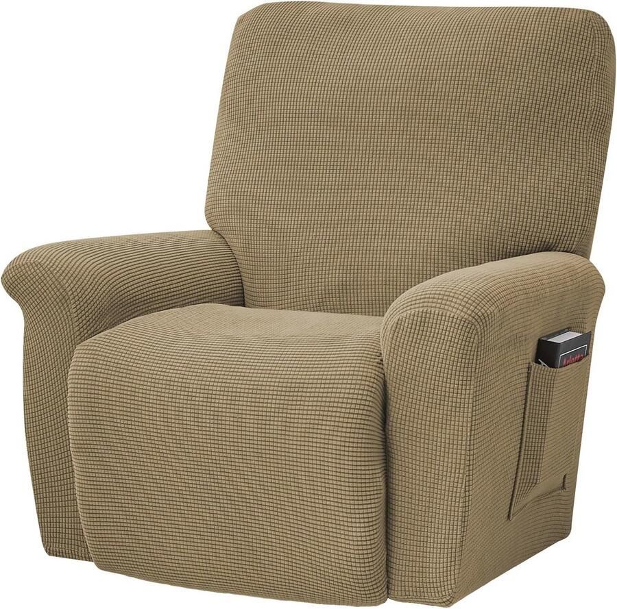 Elastische Recliner Bankovertrek 4-delige Jacquard Overtrek voor Relaxstoelen (Lichtbruin)