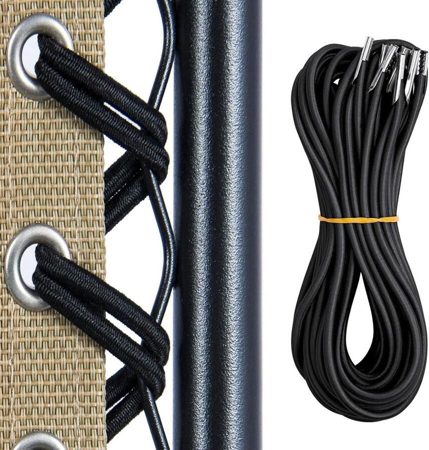 Elastische reservekabels voor tuinstoel zonder zwaartekracht Universele vervangingskoorden Zwart Set van 4 (2x 245m + 2x 145m)