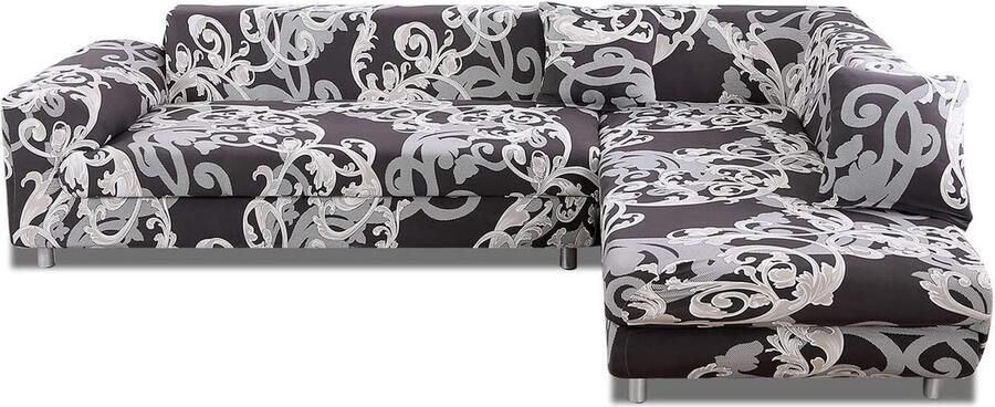 Elastische Sofa Slipcover Bloemen Gedrukt Anti-Slip Meubelbeschermer voor Bank Fauteuil Liefde stoel Barok grijs 2-zits (145-185 cm) Meubelbescherming Grijs