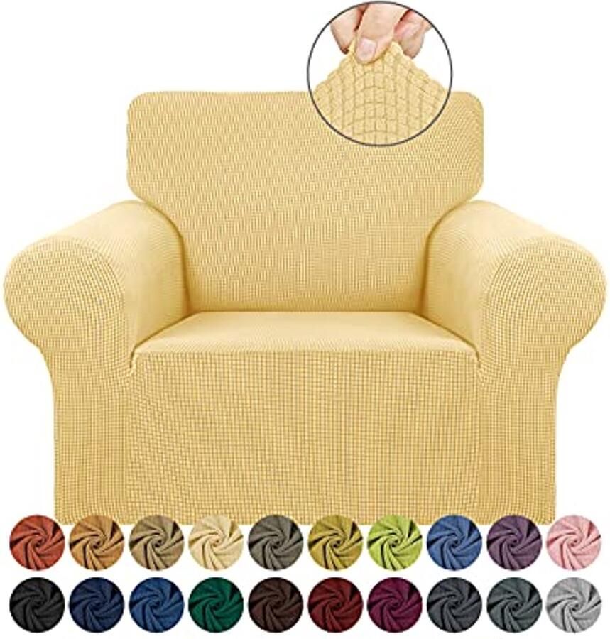 Elastische Sofabeschermhoes voor 1-Zits Bank (32-55) Jacquard Geruit Patroon Perfect voor Kinderen en Huisdieren