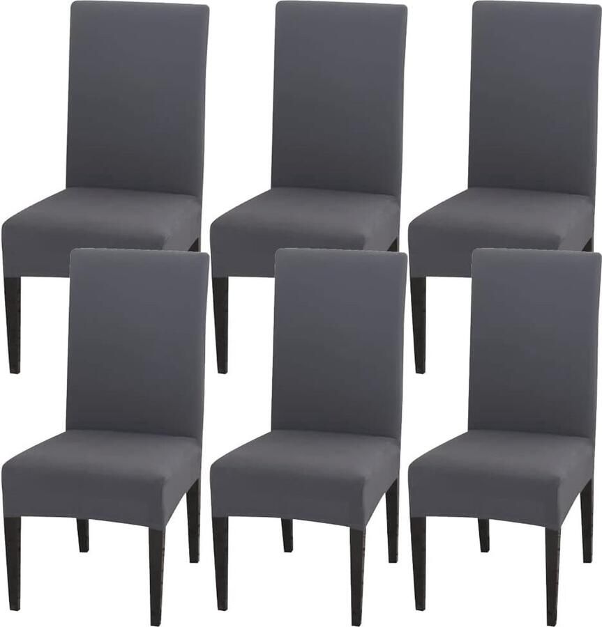 Elastische Stoelbekleding met Rugleuning 6 Stuks Modern Vuilafstotend en Wasbaar Perfect voor Woonkamer Huis Restaurant en Hotel (Grijs)