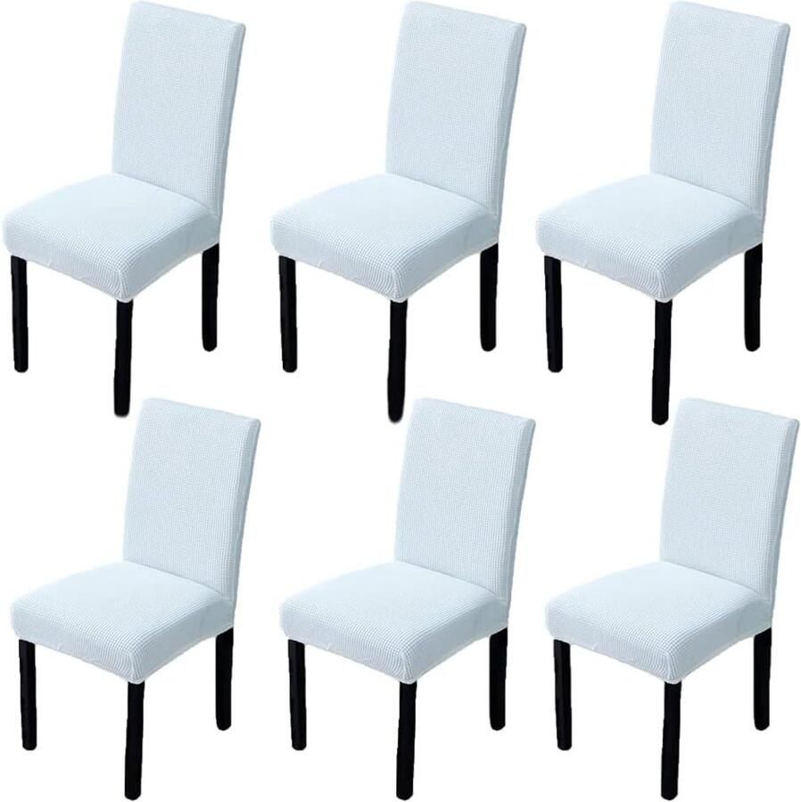 Elastische Stoelhoes met Rugleuning 6 Stuks Wasbaar en Universeel Modern Design voor Woonkamer en Keuken Wit