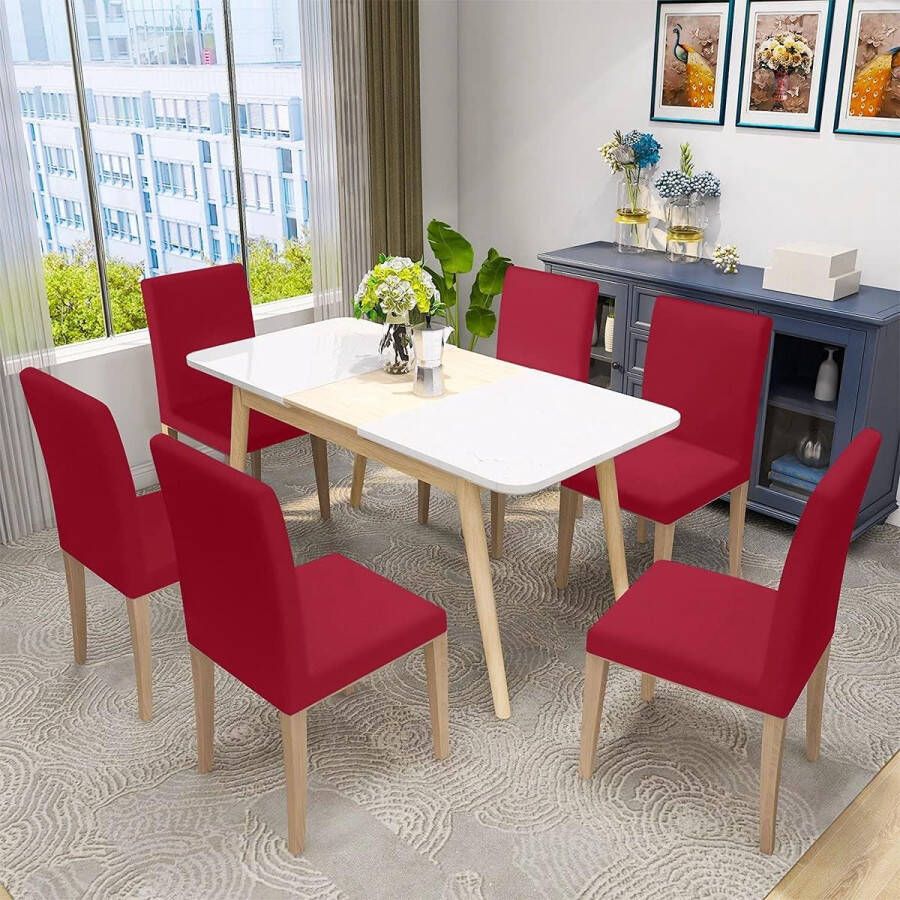 Elastische stoelhoes stretch bordeaux stoelhoezen elastisch 4 stuks afneembaar wasbaar duurzaam universeel voor eetkamer hotel banket bruiloft feestdecoratie