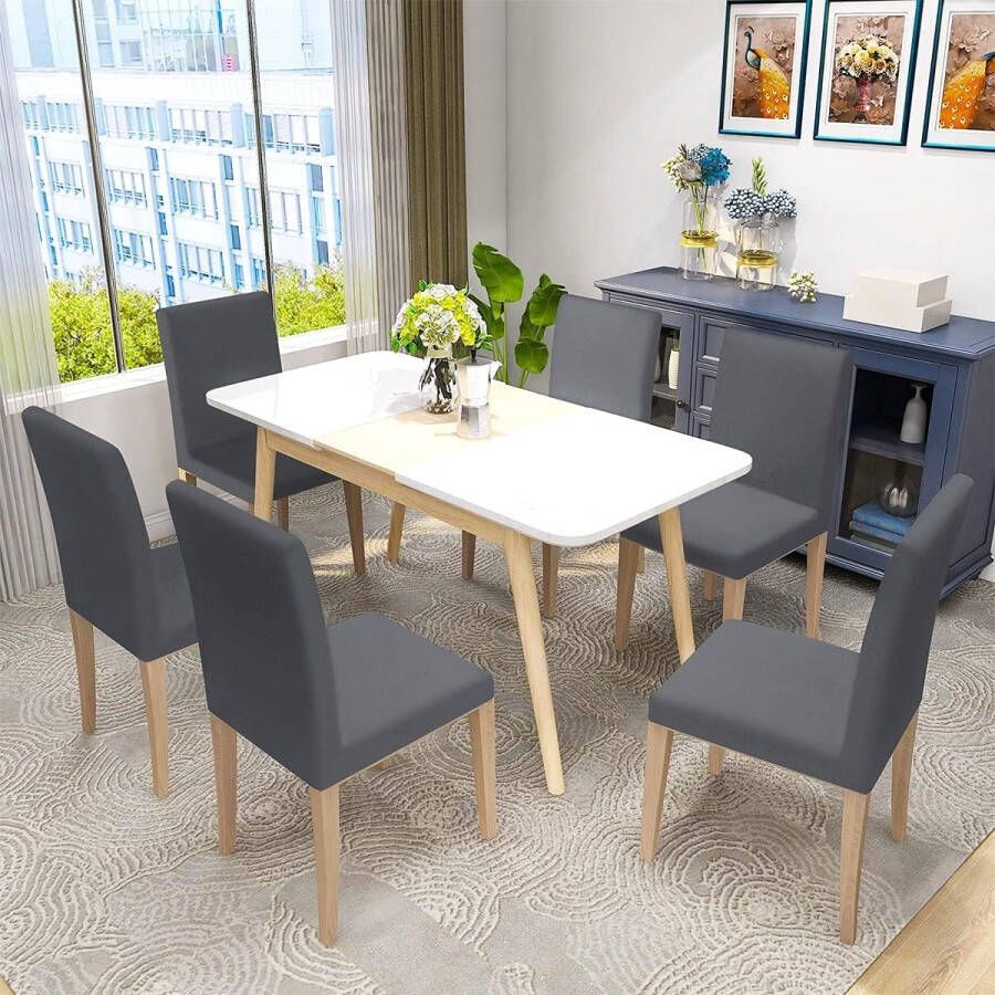 Elastische stoelhoes stretch grijs stoelhoezen 6 stuks stretch afneembaar wasbaar duurzaam universeel voor eetkamer hotel banket bruiloft feestdecoratie