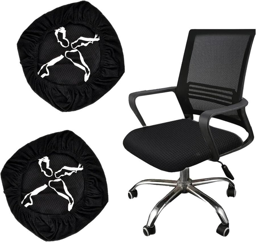 Elastische Stoelhoes voor Bureaustoelen 2 Stuks Beschermhoezen voor Stoelen (38-50 cm) Wasbaar en Antislip Zwart