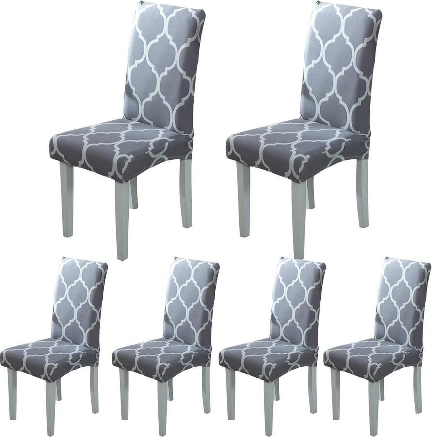 Elastische Stoelhoes Moderne Eetkamerstoelhoes Verwijderbare Wasbare Grijs-diamant Patroon Set van 6 Voor Hotelfeest Bruiloft Eetkamer