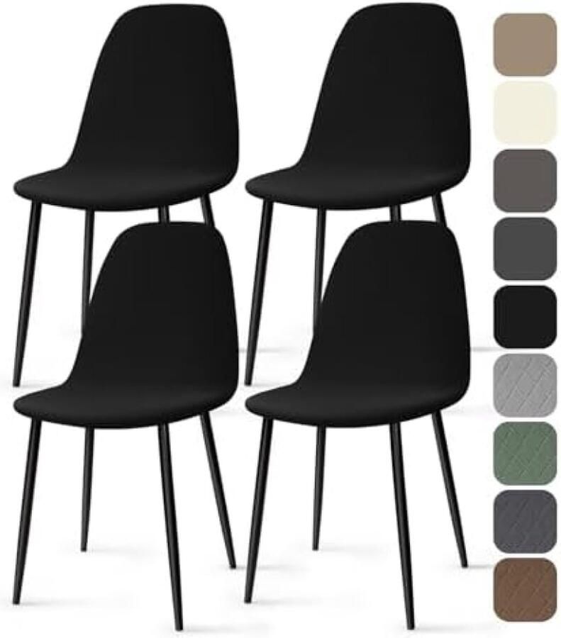 Elastische Stoelhoezen 4 Stuks Spandex Eetstoelhoezen Stretch Stoelhoes Afneembare Wasbare Stoelbekleding met Rugleuning voor Thuis Hotel Restaurant Feest (Zwart 4 Stuks)-KC