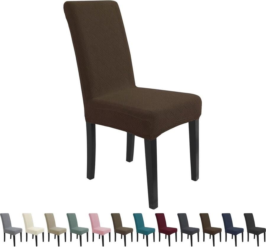 Elastische Stoelhoezen 6 Stuks Universele Bescherming voor Eetkamerstoelen Wasbaar en Verwijderbaar Bruin