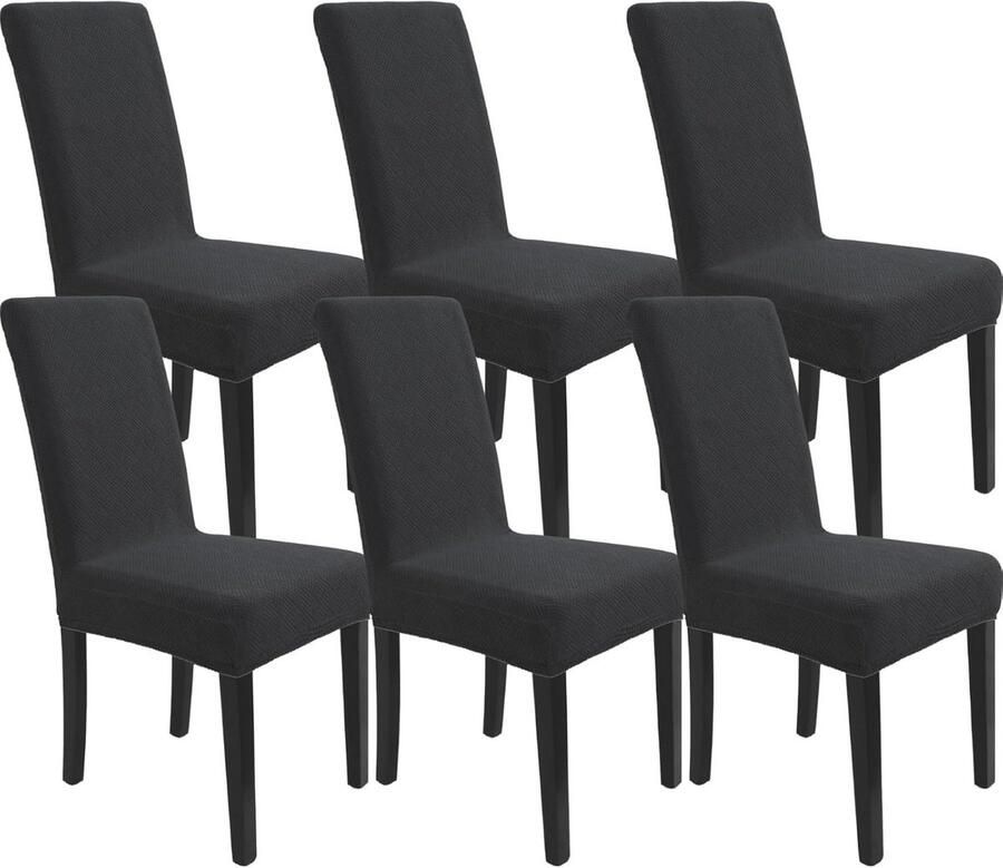 Elastische Stoelhoezen 6 Stuks Universele Verwijderbare en Wasbare Eetstoelhoezen voor Eetkamer Hotel Banket en Feest Modern Zwart
