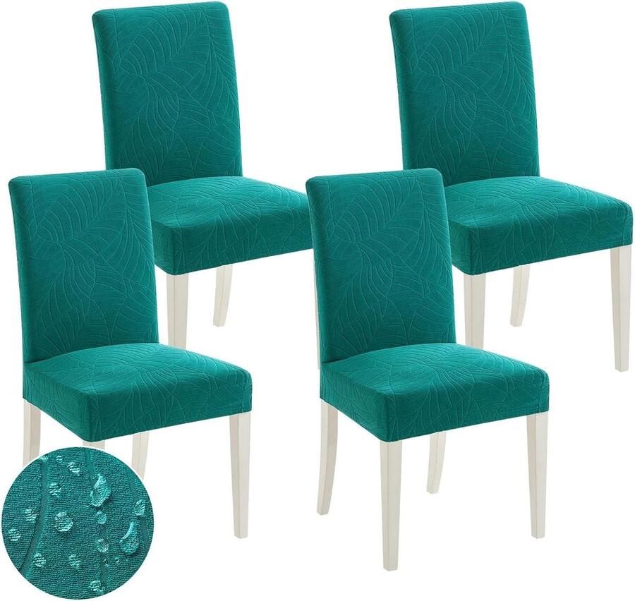 Elastische stoelhoezen met rugleuning voor eetkamerstoelen geschikt voor keuken afneembaar en wasbaar universeel groen-blauw 4 stuks
