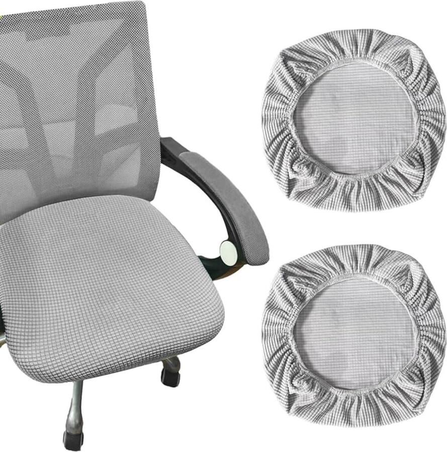 Elastische Stoelhoezen Set van 2 voor Bureaustoelen en Eettafelstoelen Wasbare en Beschermende Zitkussenhoezen in Lichtgrijs