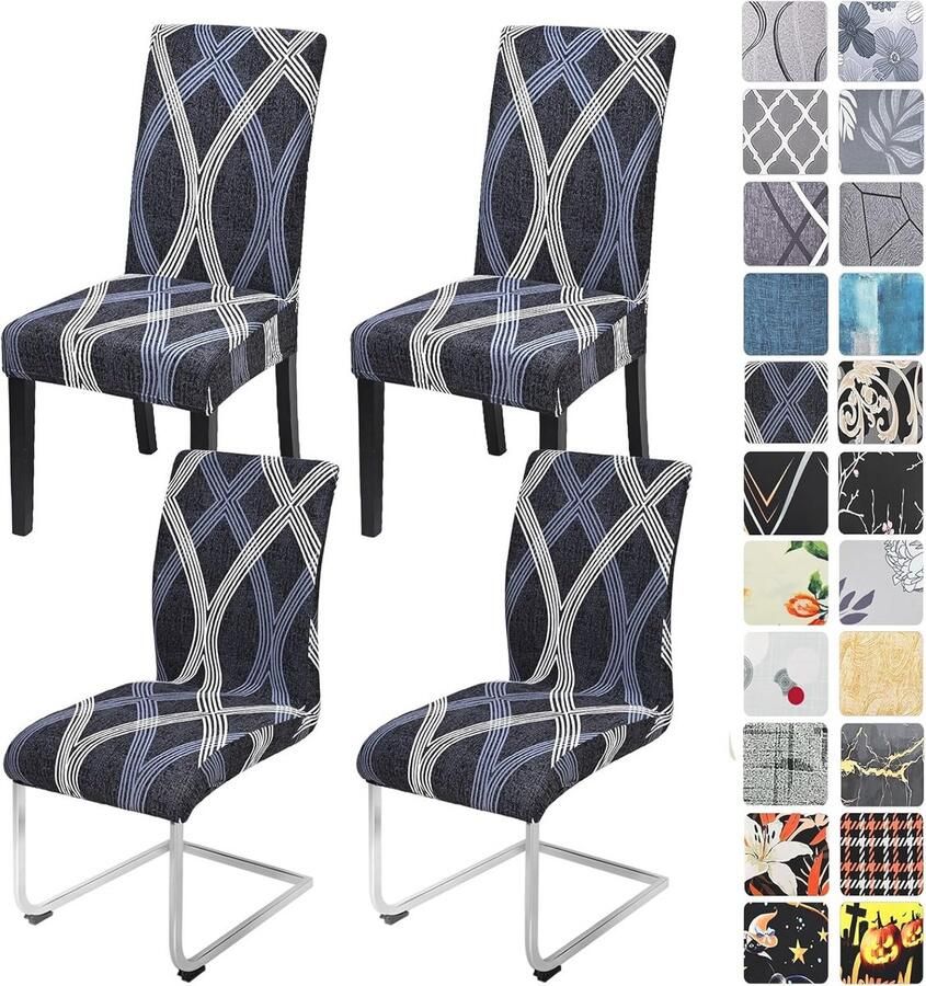 Elastische Stoelhoezen Set van 4 6 Grijs Wasbare en Afneembare Bekleding voor Eetkamerstoelen en Schommelstoelen