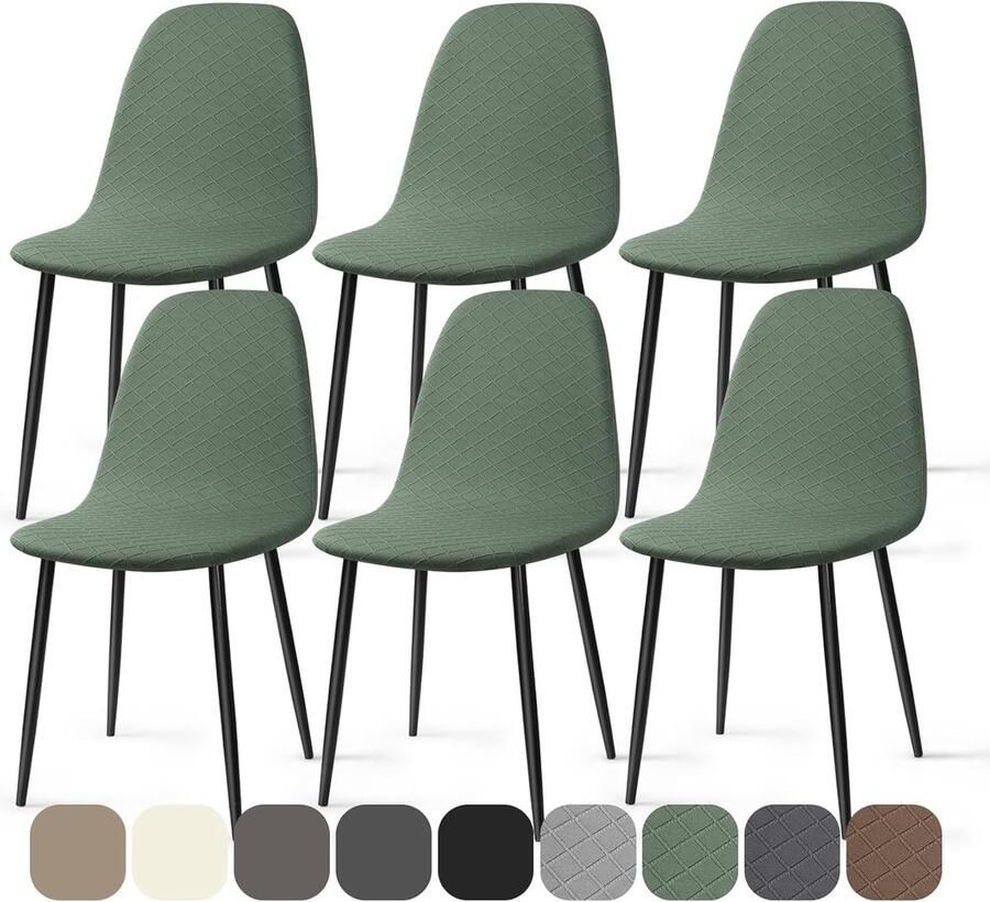 Elastische Stoelhoezen Set van 6 Jacquard Eetstoelhoezen voor Armloze Stoelen Wasbare en Afneembare Stoelkleding