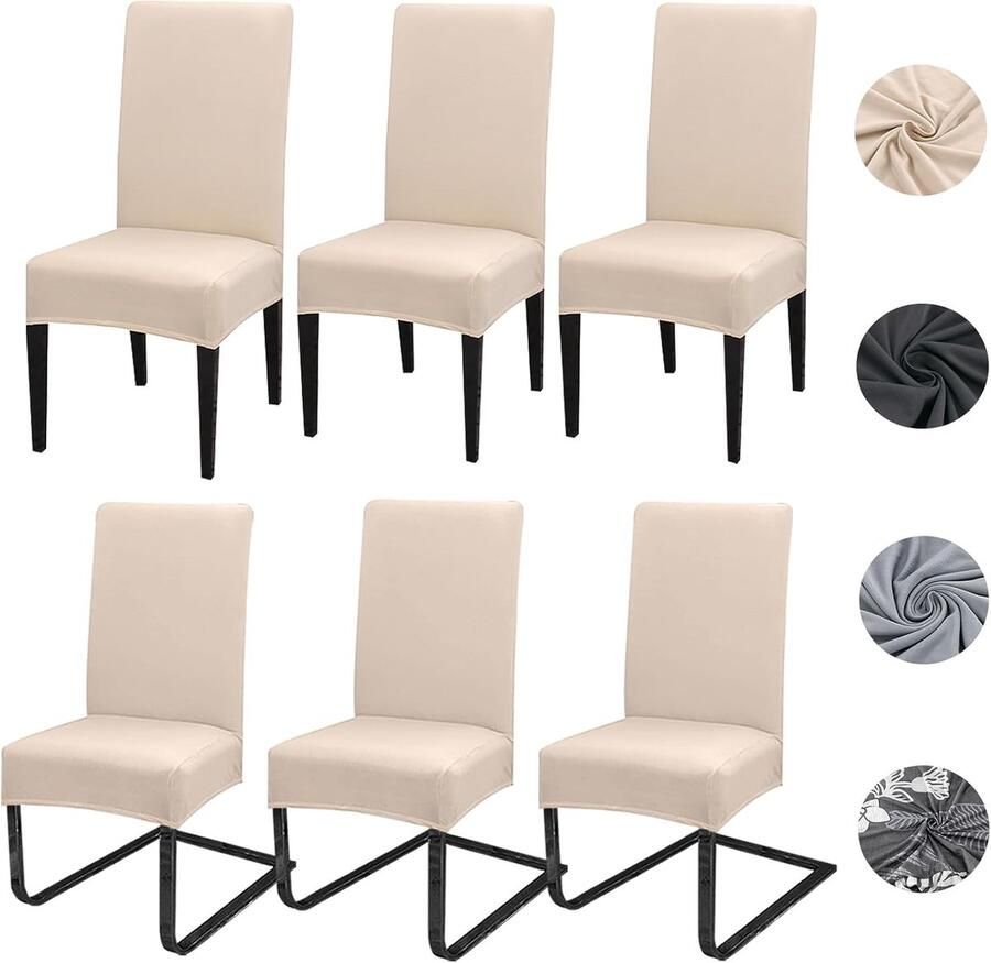 Stoelhoezen Set van 6 Elastische Stoelhoezen Afneembare Wasbare Stoelhoes Moderne Stretch-stoelbeschermer voor Hotel Restaurant Bruiloft Banket Beige kleur